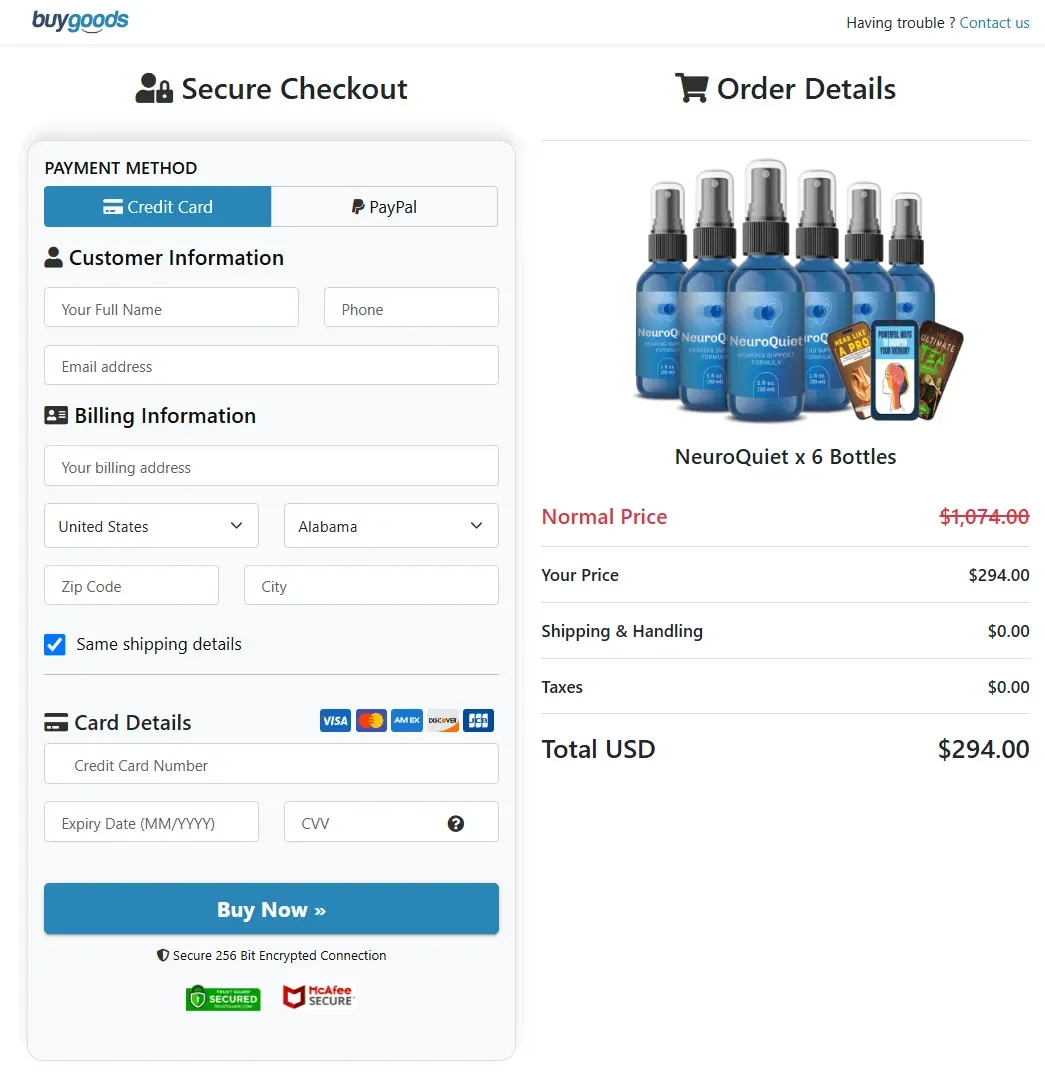 neuroquiet neuroquiet-secure-checkout-page